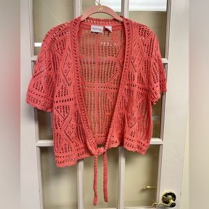 Crystal-Kobe Salmon knit open cardigan with tie -XL